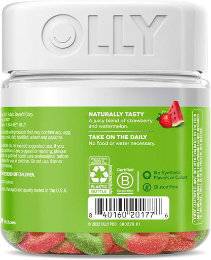 OLLY Fiber Gummy Rings, 5g Prebiotic Fiber, FOS (Fructo-oligosaccharides), Digestive Support, Berry Melon 50ct