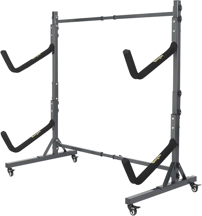 Bonnlo Kayak Stand Freestanding Storage Rack for Kayak Canoe Boat Paddle Board SUP Surfboard for Indoor Outdoor Garage, Shed, Dock with Lockable Wheels Wide Adjustable