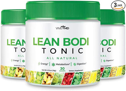 Nagano Lean Bodi Tonic Powder Official FormulaLean Bodi Tonic All Natural with Vitamin B6, and BCAA for Maximum Strength, Cleanse and Lean Metabolic Powder Support Lean Bodi Drink (3 - Pack)