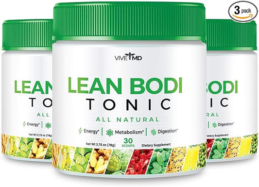 Nagano Lean Bodi Tonic Powder Official FormulaLean Bodi Tonic All Natural with Vitamin B6, and BCAA for Maximum Strength, Cleanse and Lean Metabolic Powder Support Lean Bodi Drink (3 - Pack)