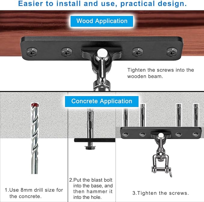 Dolibest Heavy Bag Hanger,Wall Ceiling Mount Hook 360° Rotation Wood Beam Holder Body Weight Strength Training Systems, Aerial Yoga Swing & Hammock, Resistance Band for Wooden Sets(600 LB Capacity)