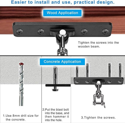 Dolibest Heavy Bag Hanger,Wall Ceiling Mount Hook 360° Rotation Wood Beam Holder Body Weight Strength Training Systems, Aerial Yoga Swing & Hammock, Resistance Band for Wooden Sets(600 LB Capacity)