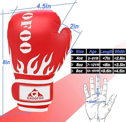 Kids Boxing Gloves 4oz 6oz 8oz Punching Gloves for Kids Youth Traning Gloves for Punching Bag Kickboxing Sparring Muay Thai MMA Fight Gloves