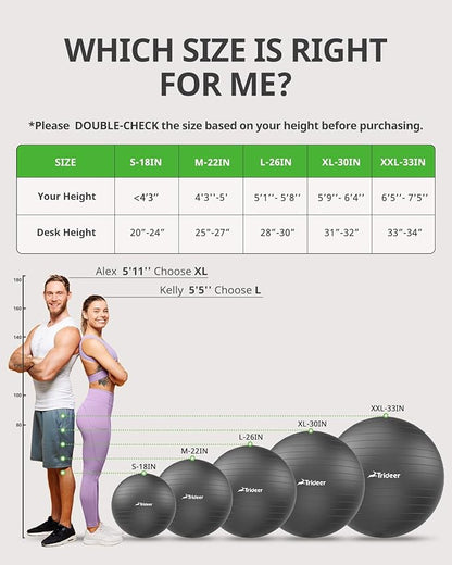 Trideer Yoga Ball Exercise Ball for Working Out 5 Sizes