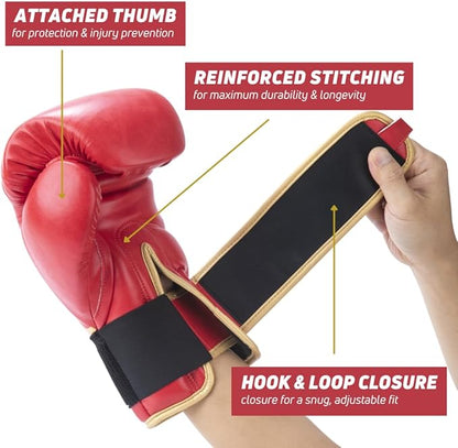 Boxing Gloves for Men & Women - Leather Gloves for Heavy Bag, Punching Bag,Muay Thai, MMA, Kickboxing, Gym Training, Sparring Pro-Style Guantes de Boxeo 12oz 14oz 16oz