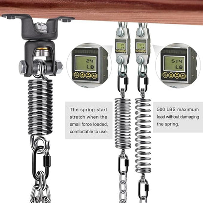 BeneLabel Heavy Duty Boxing Punching Bag Hanger Chain with Spring, 350 LB Capacity, 360° Rotation Wood Beam Holder with 4 Chains and 4 Carabiners, 2 Hexagon Wood Screws and 2 Expansion Screws.