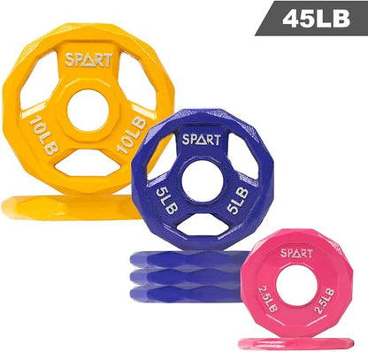SPART Color Coded Weight Plate 2-Inch Cast Iron 2.5/5/10/15/25/35/45LB, Single/Pair/Set