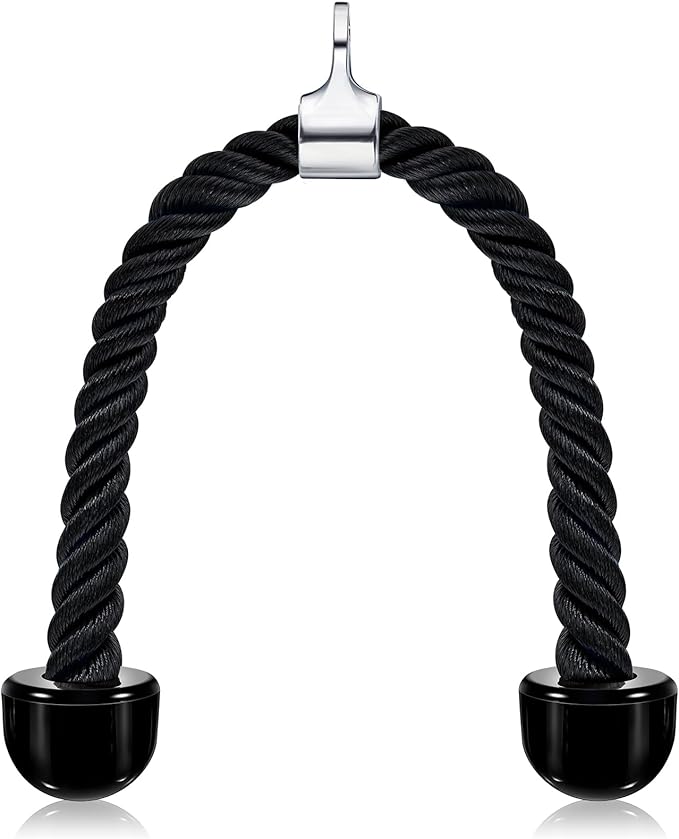 tchrules Universal Tricep Rope Pull Down, 27 Inch Heavy Duty Rope Length, Easy to Grip & Non Slip Cable Workout Exercise Machine Attachment, Suitable for Professional Gyms