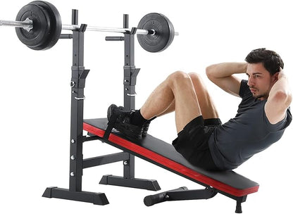 ISE Flat Adjustable Weight Bench with Barbell Rack 800LBS