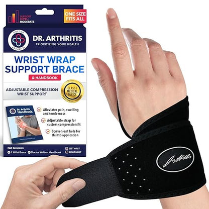 Dr. Arthritis Wrist Brace, Adjustable Wrist Wraps & Hand Brace Compression, Doctor-Developed Wrist Brace for Carpal Tunnel, Tendonitis, Injuries & More, Easy to Wear, Fits Both Hands (Single)