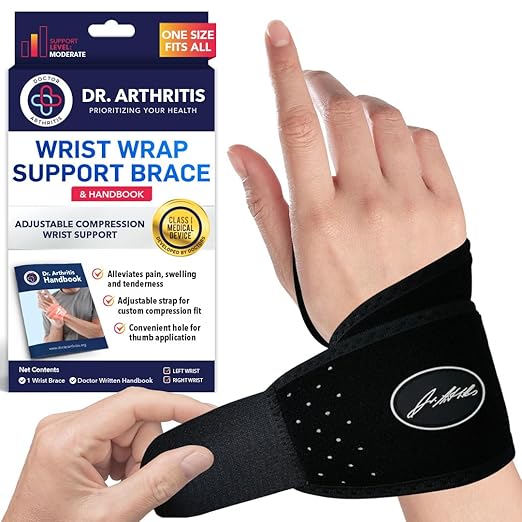 Dr. Arthritis Wrist Brace, Adjustable Wrist Wraps & Hand Brace Compression, Doctor-Developed Wrist Brace for Carpal Tunnel, Tendonitis, Injuries & More, Easy to Wear, Fits Both Hands (Single)