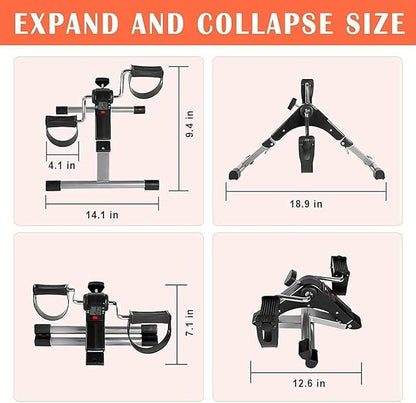 TABEKE Under Desk Bike Pedal Exerciser, Fully Assembled Folding Pedal Exerciser for Arm and Leg Workout, Portable Sitting Desk Cycle with LCD Screen Displays