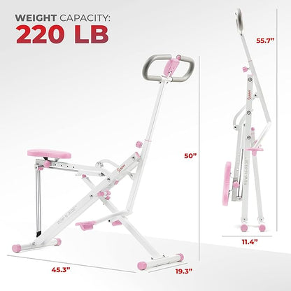 Sunny Health & Fitness Row-N-Ride Squat Assist Trainer, Foldable & Easy Setup Exercise Equipment w/Adjustable Resistance, Home Gym Training Machine for Arm, Glute & Leg Workout, Optional in Colors