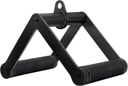 Double D Row Handle Cable Attachment for Weight Workout, Steel with Non-Slip Rubber Grip (Black)