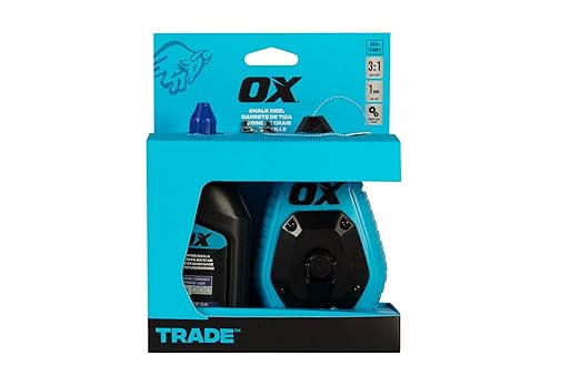OX Pro 100ft Contractor Chalk Line with Blue Chalk Powder 4oz - Quick-Wind Cotton Nylon Basic Bold Line Marking Tool in Pointed Tip ABS Plastic - 3:1 Gear Ratio Chalk Reel Tool OX-T630601