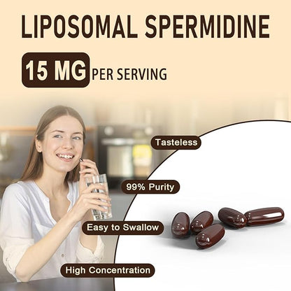 Spermidine Supplement 15 MG - 99% Purity, High Absorption, 1500 mg Fermented Wheat Germ Extract with Zinc & Thiamin, Spermidine for Men & Women - Cellular Renewal, Aging Defense, Energy, 240 Softgels