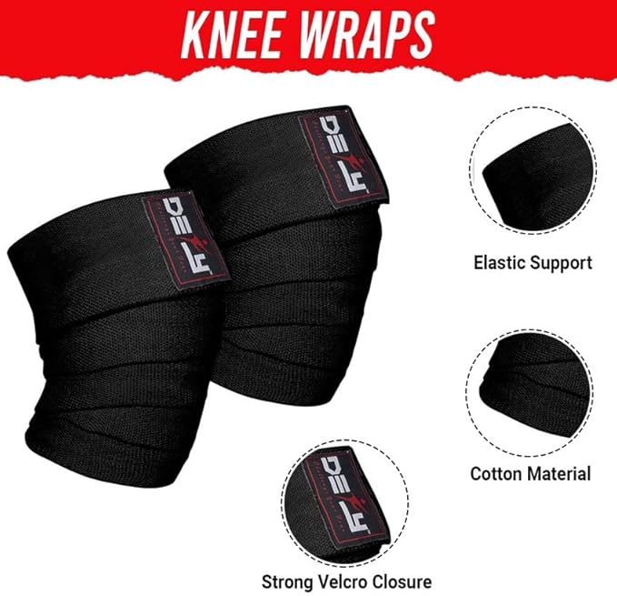 DEFY Sports' Knee Wraps for Weightlifting - Provides Knee Support for Powerlifting, Squats & Fitness Workouts