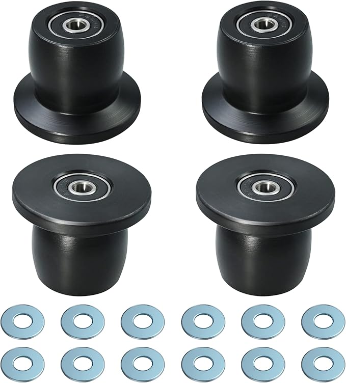 Qty.4 Machined Wheels/Rollers Compatible with Total Gym Replacement, Fits Models XL, XLS, & Fit with Bearings Thru Hole of 1/4'' in Diameter, Black