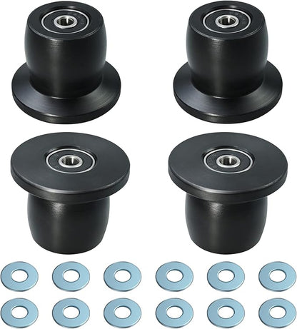 Qty.4 Machined Wheels/Rollers Compatible with Total Gym Replacement, Fits Models XL, XLS, & Fit with Bearings Thru Hole of 1/4'' in Diameter, Black