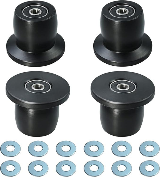 Qty.4 Machined Wheels/Rollers Compatible with Total Gym Replacement, Fits Models XL, XLS, & Fit with Bearings Thru Hole of 1/4'' in Diameter, Black