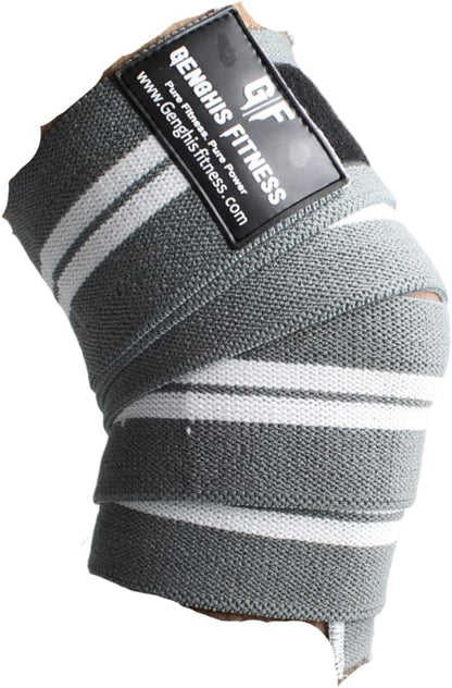 Genghisfitness 72" Weightlifting Knee Wraps Pair for Squats, Weightlifting, Powerlifting