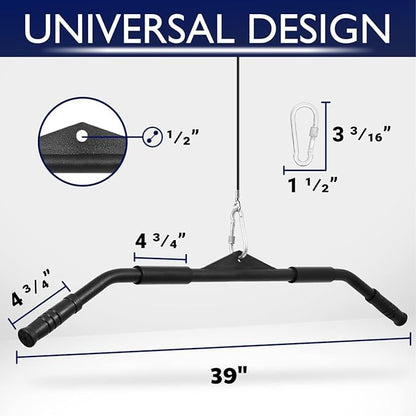 Yes4All Wide Grip Curl LAT Pull Down Bar Attachments Rubber Handgrips/Curl Bar/Press Down for Cable Pulley System Machine