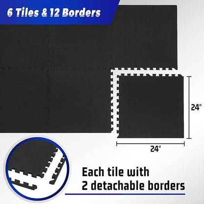 SUPERJARE 0.56 Inch Thick Exercise Equipment Mats 6 Tiles 24 in 24 in