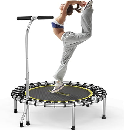 SkyBound Boogie Bounce Elite Foldable Mini Trampoline Fitness Rebounder with Adjustable T-Bar Handle - Exercise Trampoline for Adult - Fitness Trampoline for Workout Trainer
