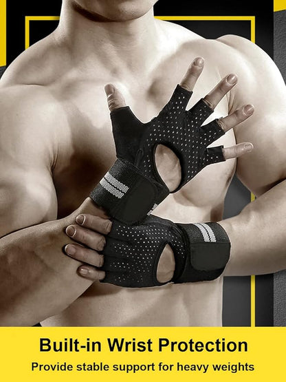 Weightlifting Gym Gloves for Men Women, Breathable Workout Gloves, Anti-Slip Exercise Gloves, Adjustable Wrist Support, Full Palm Protection, Lightweight