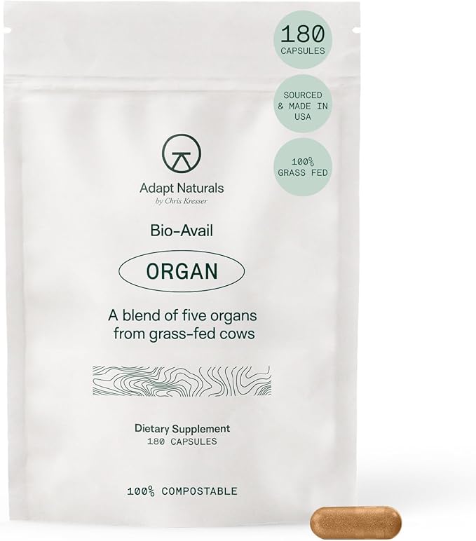 Adapt Naturals Organ Supplement, Bioavailable Grass Fed Beef Liver Capsules, Blend of Liver, Heart, Kidney, Pancreas & Spleen, Support Liver Cleanse Detox & Repair | Source of CoQ10-30 Days Supply