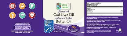 Green Pasture Butter Oil/Fermented Cod Liver Oil Blended Gel - 6.4 oz.- Vitamin A & D- EPA - DHA - Omega Fatty Acids (Cinnamon) (Cinnamon)