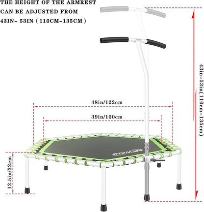 Newan 48'' Fitness Trampoline with Adjustable Handle Bar, Silent Trampoline Bungee Rebounder Jumping Cardio Trainer Workout for Adults - Max Limit 330 lbs