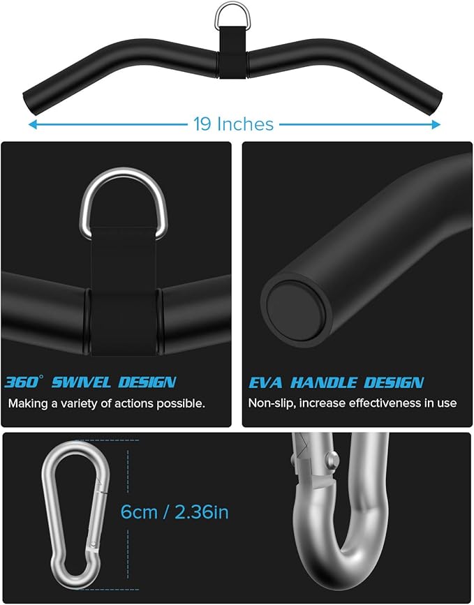 Upgraded LAT Pulldown Bars, 19" LAT Pull Down Bar Attachments for Home Gym, Curl Triceps Press Down Bar Handle LAT Bar Cable Machine Attachment for Pulley System, Rowing LAT Pull Down Bar