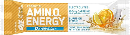 Optimum Nutrition Amino Energy Plus Hydration Packets, On-The-Go Energy Powder Stick Packs, Surfside Citrus, 25 Count