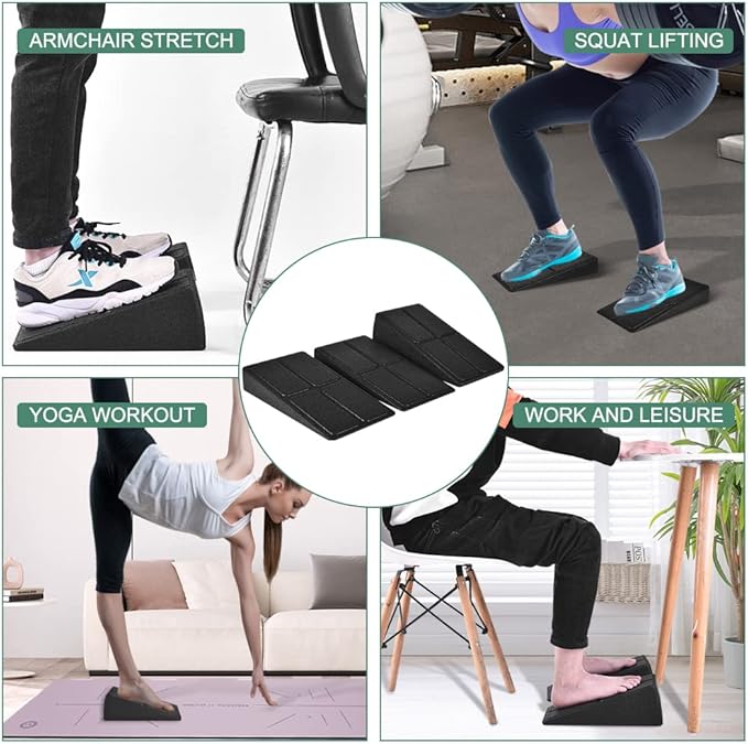 Slant Board Squat Wedge for Calf Stretching，3 Pcs 12" x 6.3" Foot Stretcher Balance Board for Plantar Fasciitis, Adjustable Foam Slant Board Wedge Great for Exercises