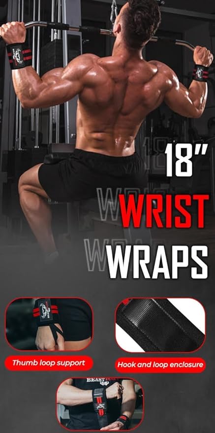 BEAST RAGE Wrist Wraps for Weightlifting - Adjustable Lifting Straps With Thumb Loop for Enhanced Gym Support, Powerlifting, Bodybuilding and Workout
