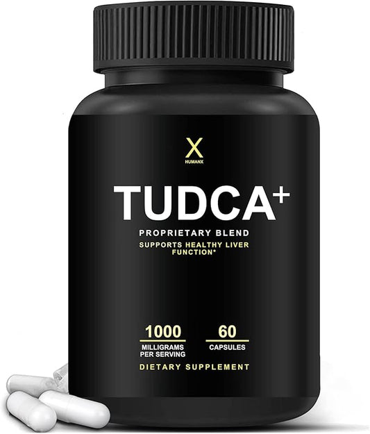 HUMANX TUDCA+ 1000mg (Tauroursodeoxycholic Acid) Powerful Serving Size - Liver Health Aid for Detox and Cleanse - Vegan, Non GMO - USA Made Easy to Swallow Capsules - Tudca Bile Salt Supplement Powder