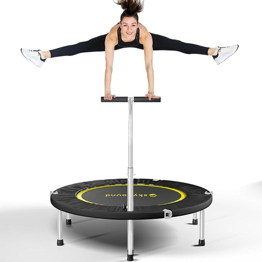 SkyBound Boogie Bounce Elite Foldable Mini Trampoline Fitness Rebounder with Adjustable T-Bar Handle - Exercise Trampoline for Adult - Fitness Trampoline for Workout Trainer