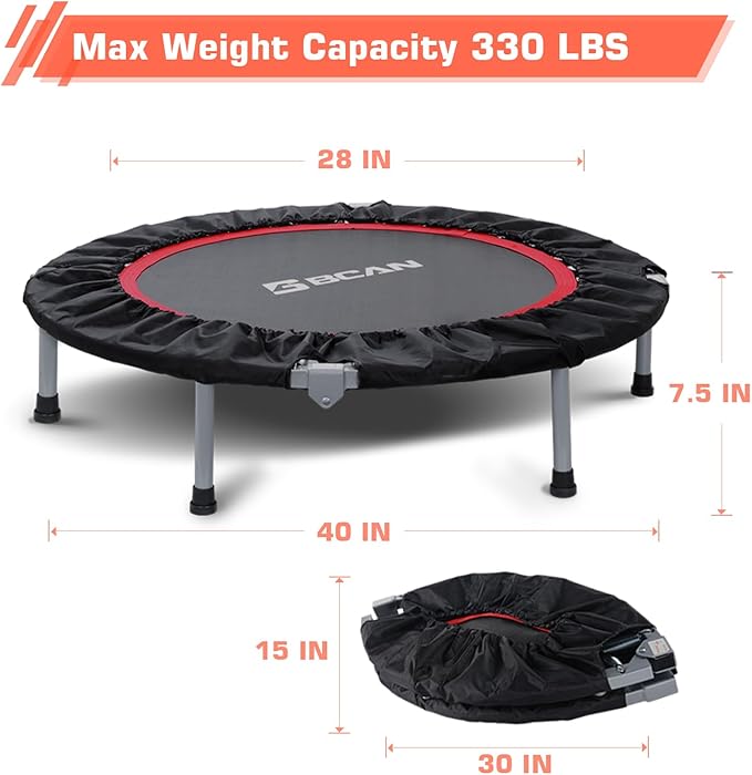 BCAN 40/48" Foldable Mini Trampoline Max Load 330lbs/440lbs