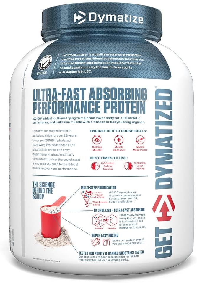 Dymatize ISO100 Hydrolyzed Protein Powder, 100% Whey Isolate Protein, 25g of Protein, 5.5g BCAAs, Gluten Free, Fast Absorbing, Easy Digesting, Cookies and Cream, 5 Pound