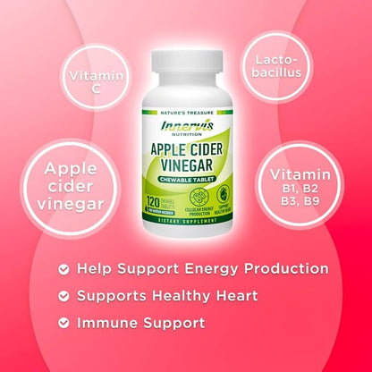 Apple Cider Vinegar 60 Chewable Tablets Healthy Heart Immune Support Energy Production Supplement