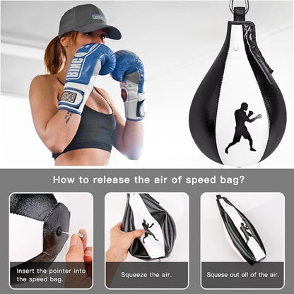 Benelabel Boxing Speed Bag Kit & Boxing Speed Bag - Premium Leather Bag with 360° Swivel and Inflator - Easy to Install and Use - Improve Your Speed and Reflexes