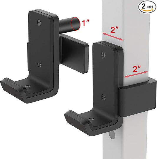 SELEWARE Solid Steel J Hooks for 2" x 2" or 3" x 3" Tube Power Cage with 1" or 5/8" Hole Squat Rack Attachment, J-Hook Barbell Holder for Power Rack, Set of 2