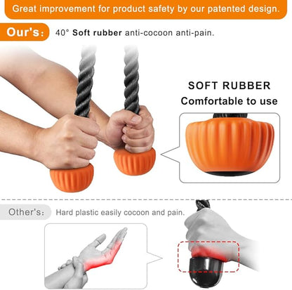 SELEWARE Tricep Rope W/Rubber Ends Cable Machine Attachments for Gym, 28”/36” Universal Triceps Pull Down Rope for Pulley System Home Gym Workout Fitness