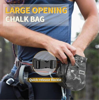 Chalk Bag with 2 Chalk Balls, Belt, Carabiner Clip, Brush Loop and Zippered Pocket for Climbing, Bouldering, Gymnastics, Cross Fit and Lifting