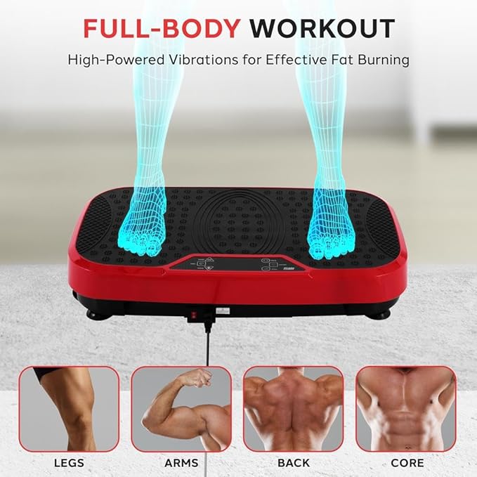 Hurtle Fitness Vibration Platform Machine - Home Gym Whole Body Shaker Exercise Machine Workout Trainer Fast Weight Loss w/Resistance Bands Easy Carry Wheel Remote Adjustable Speed