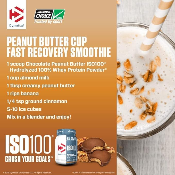 Dymatize ISO 100 Whey Protein Powder with 25g of Hydrolyzed 100% Whey Isolate, Chocolate Peanut Butter, 5 Pound