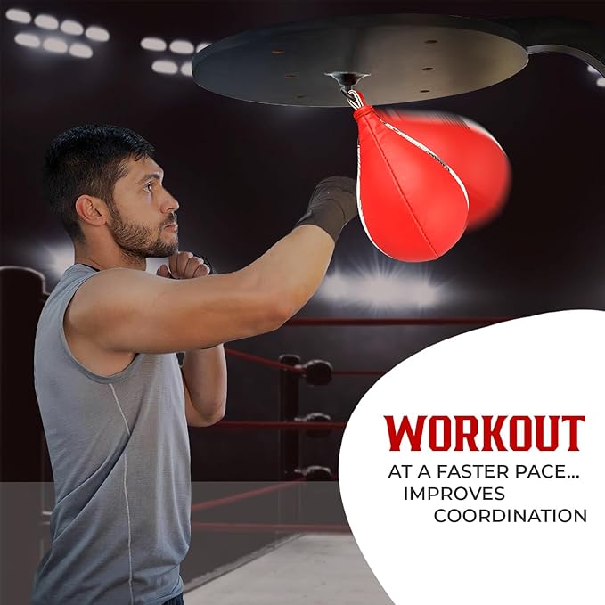 SHAZ Skin-Tec Leather Boxing Speed Bag with Swivel Punching Training Speedbag MMA Muay Thai Punch Speed Ball with Hanging Swivel Mount Dodge Striking Speedball