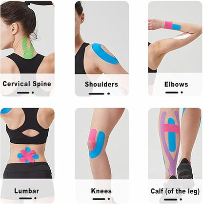 Kinesiology Tape 4 Rolls, Original Cotton Elastic Premium Athletic Tape,16.4 ft Uncut Tape,Hypoallergenic and Waterproof for Muscle Pain Relief and Joint Support