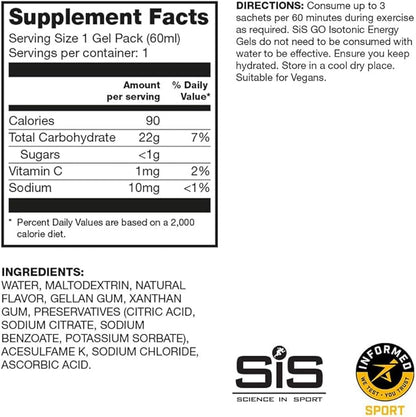 Science in Sport Energy Gel Pack, SIS Isotonic Energy Gel, 22g Fast Acting Carbs, Performance & Endurance Gels, Lemon & Lime Flavor - 2 Fl Oz (Pack of 6)